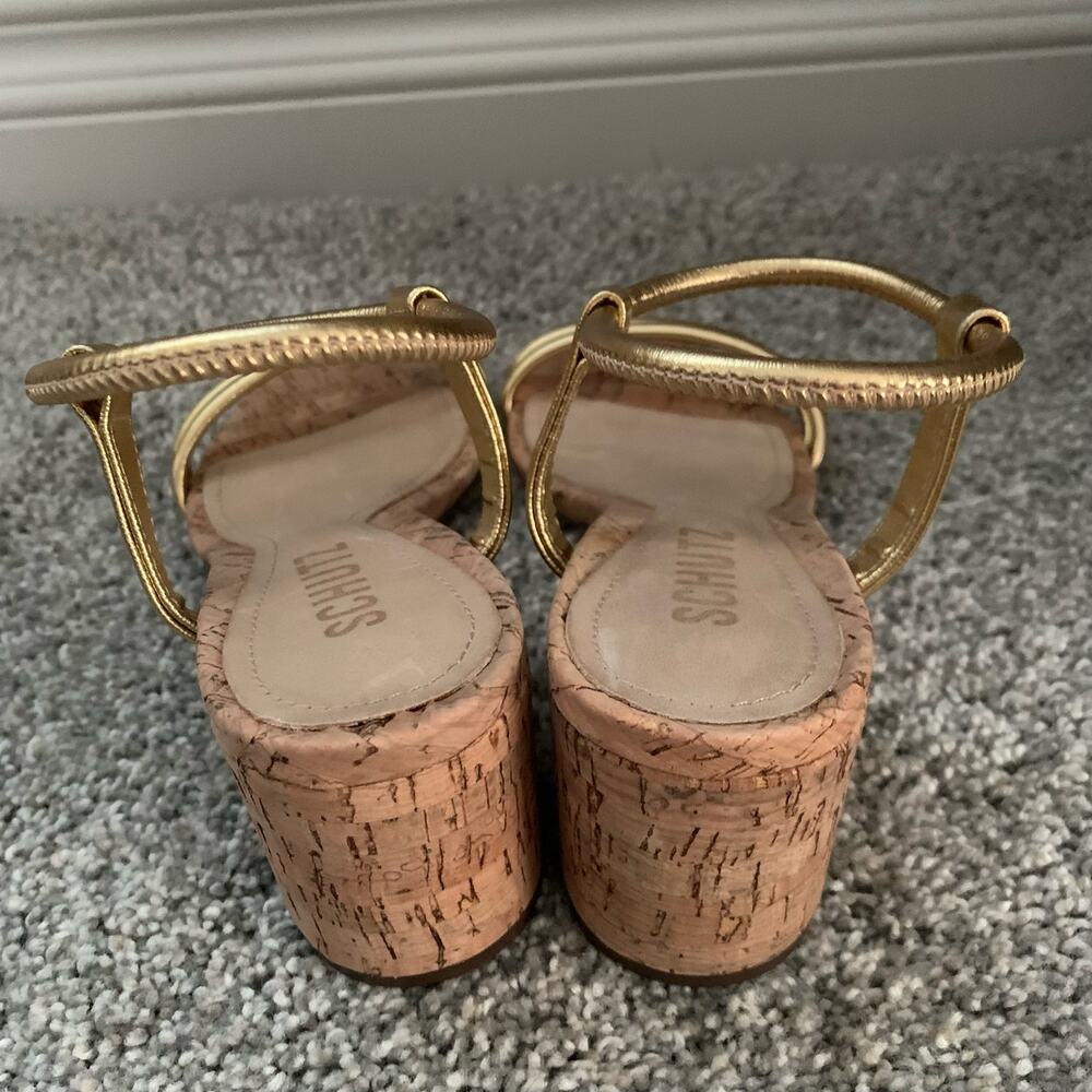 Schutz Gimenez Evereve Leather Sandals w/ Cork Heel - Size 5 - EUC - Picture 12 of 16